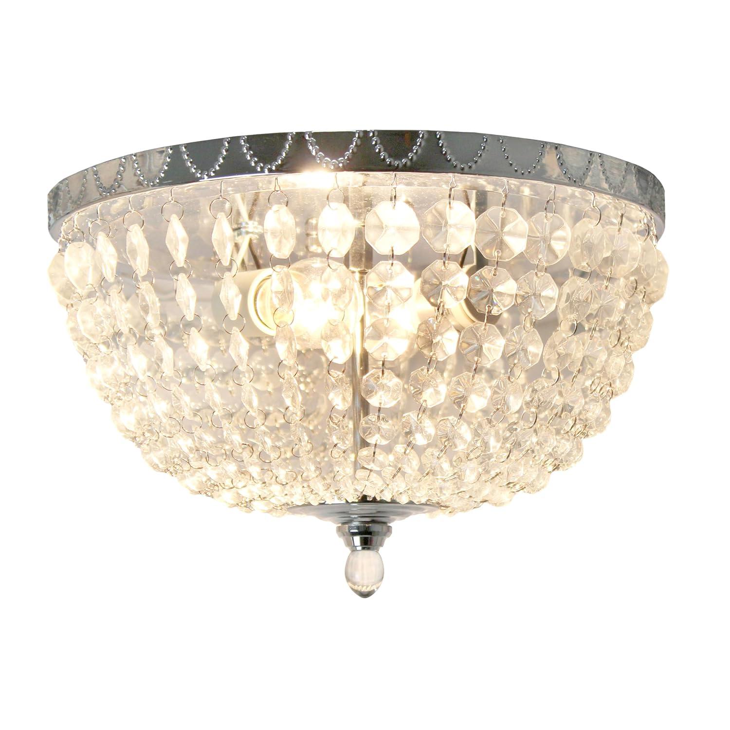 Elegant Designs Victoria Crystal Rain Drop Ceiling Light Flushmount - Chrome