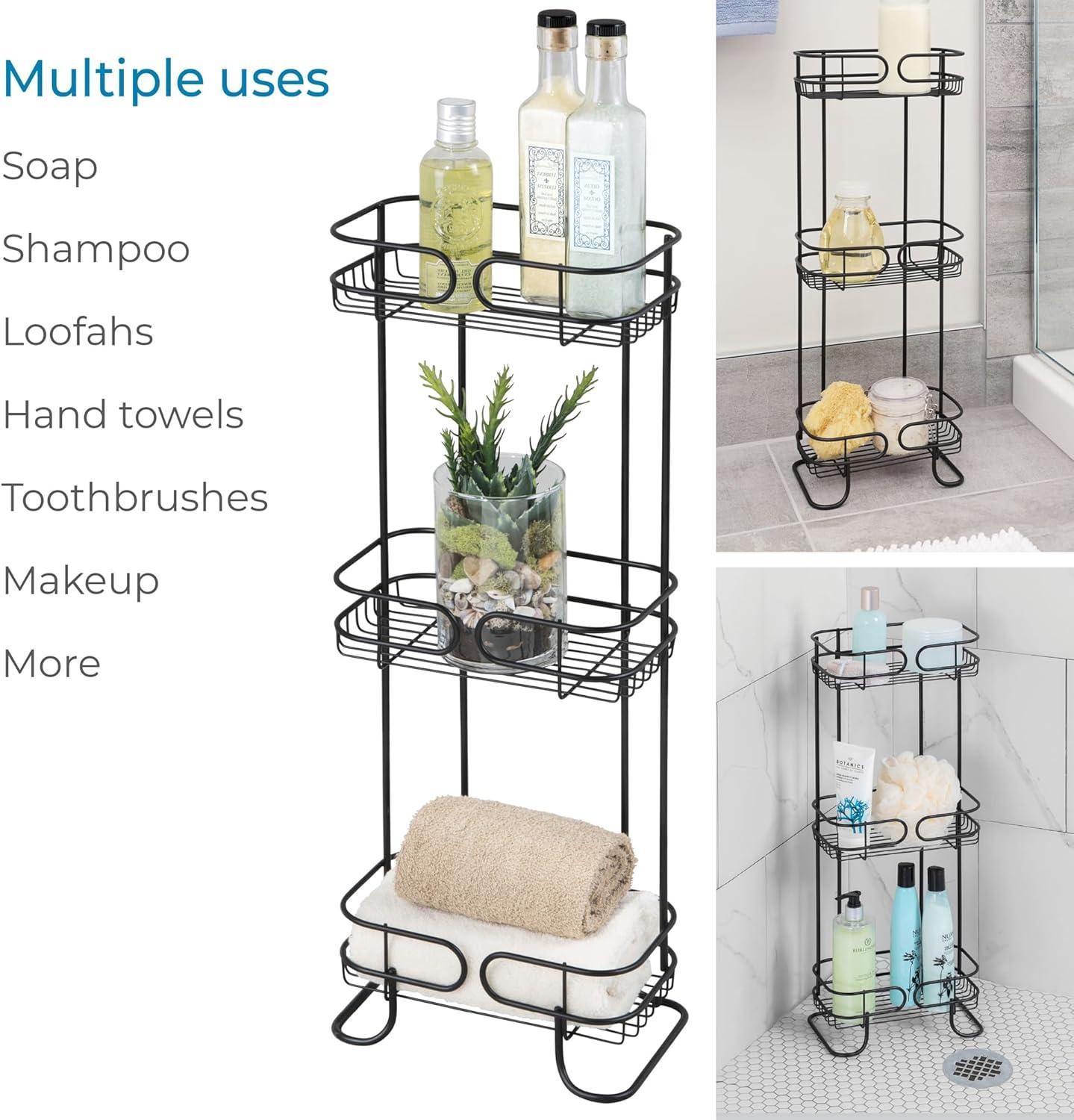 iDESIGN Neo Steel Freestanding Three Tier Storage Shelf Matte Black: Under Sink Organizer, Metal Utility Rack