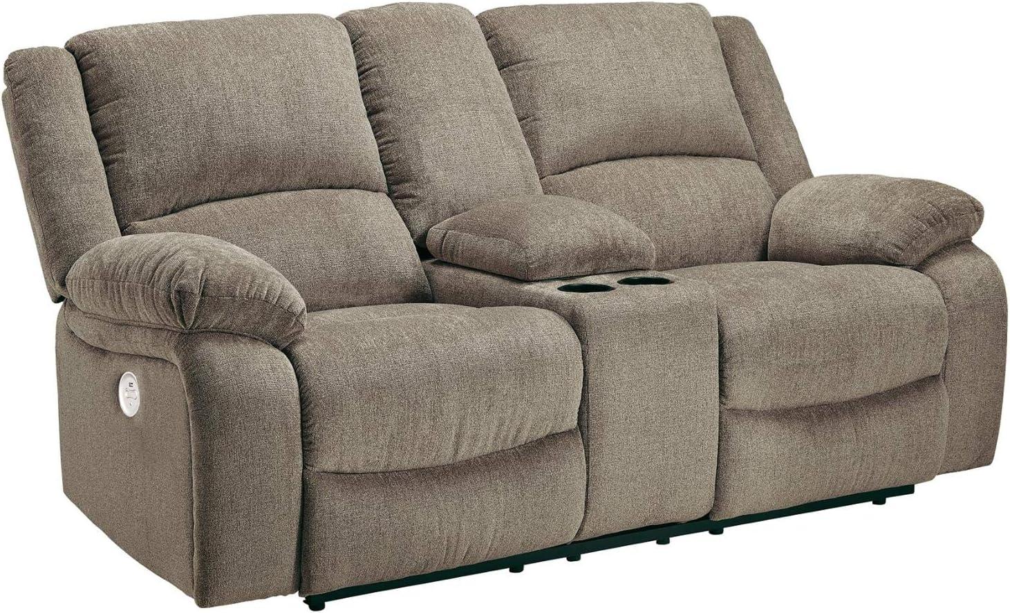 Signature Design by Ashley Draycoll Reclining Loveseat with Console in Pewter