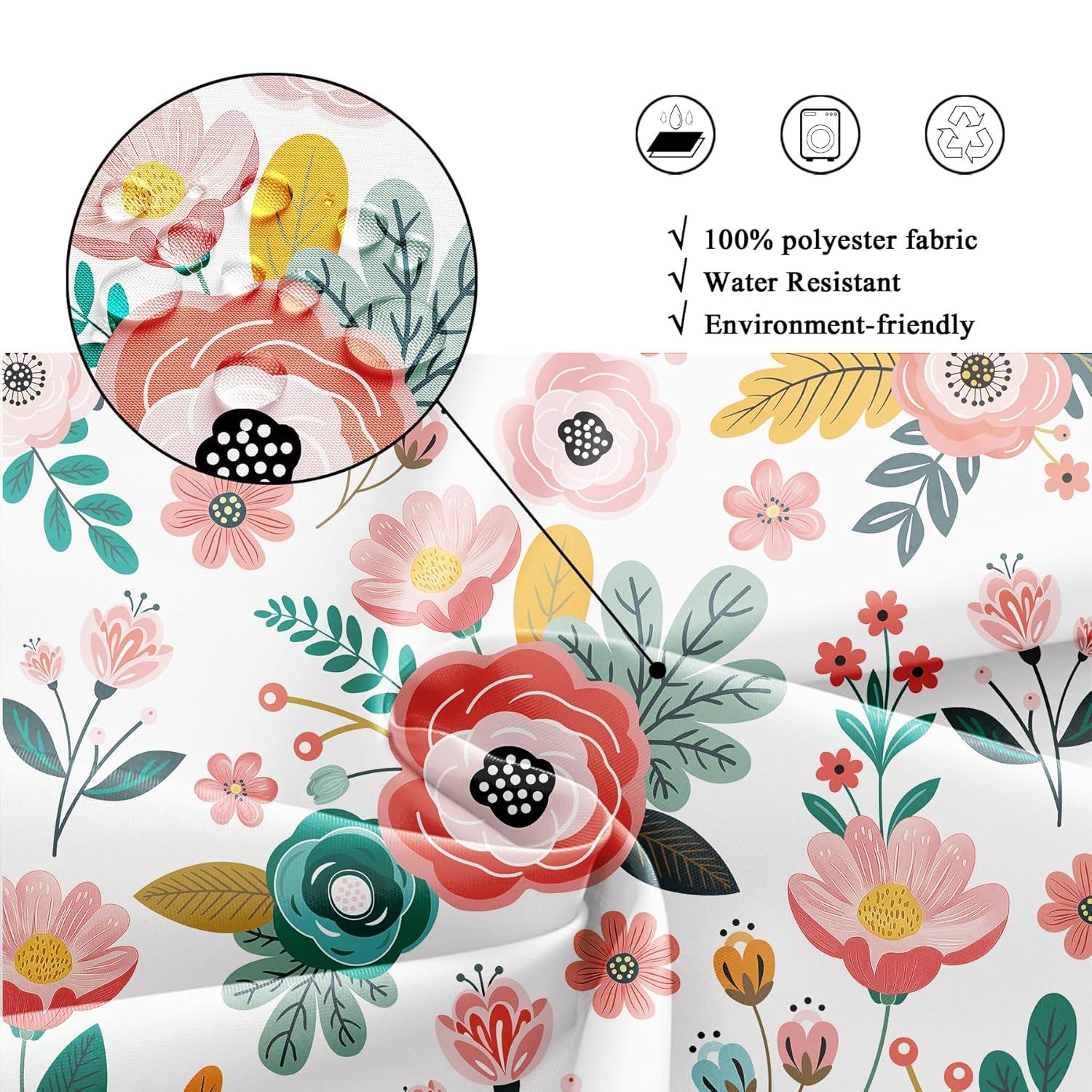 Red Barrel Studio® Pink Floral Shower Curtain For Bathroom Decor 72Wx72h Watercolor Colorful Flower Tropical Leaves Spring Botanical Sage Green Art Printed Fabric Polyester Waterproof 12 Pack Plastic Hooks