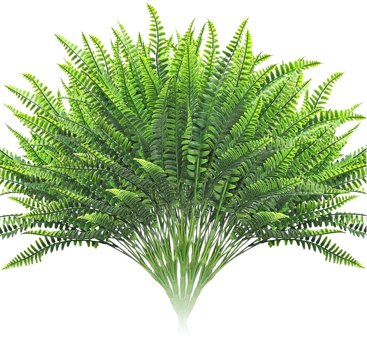 10 Bundles Artificial Boston Fern Plants, Bushes Faux Plants Shrubs Greenery UV Resistant for House Office Garden Indoor Outdoor Window Box Decorating