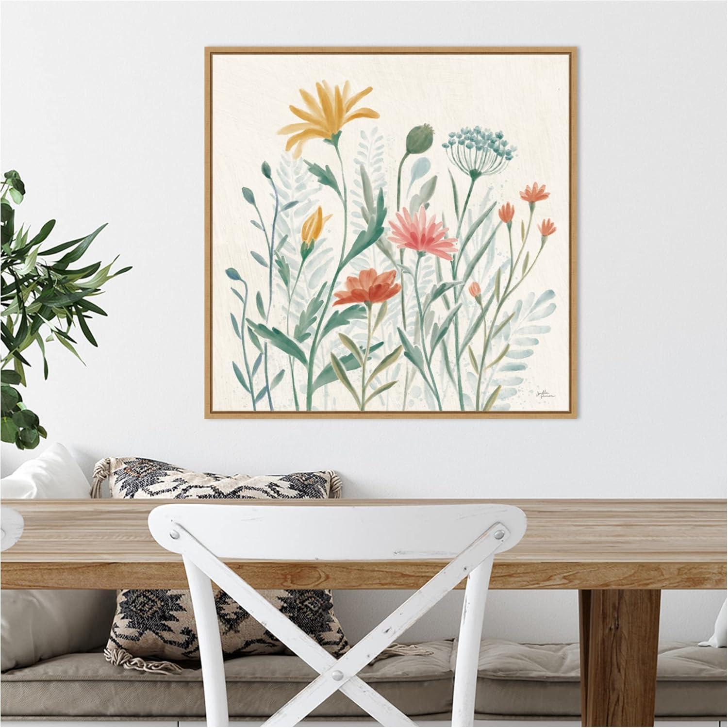 Amanti Art 22"x22" Wildflower Vibes III by Janelle Penner Framed Canvas Wall Art Light Brown