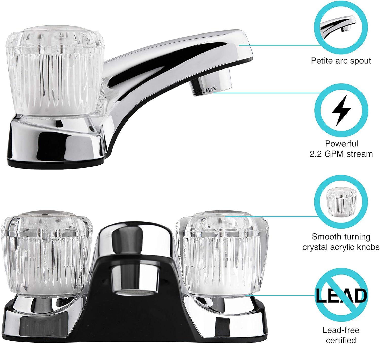 Dura Faucet Lavatory Faucet with Crystal Acrylic Knobs for RV Bathroom - Chrome Polished