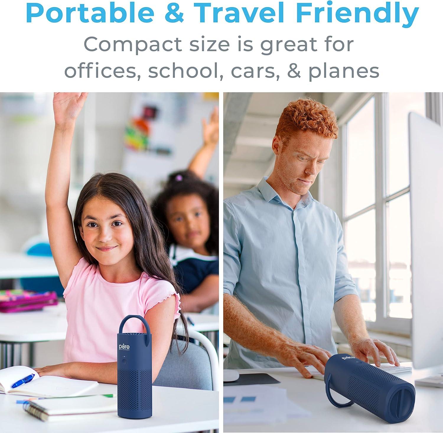 Pure Enrichment Pure Zone Mini Personal Air Purifier Blue: HEPA Filter, USB Powered, Captures Dust & Smoke, 5-Year Warranty