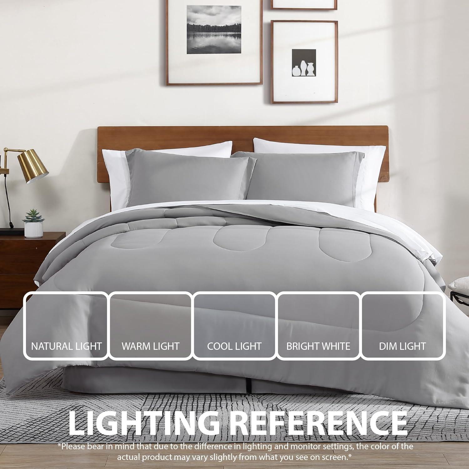 Swift Home | 8-Piece Ultra Soft Solid Bed-In-A-Bag Bedding Set Light Gray Queen