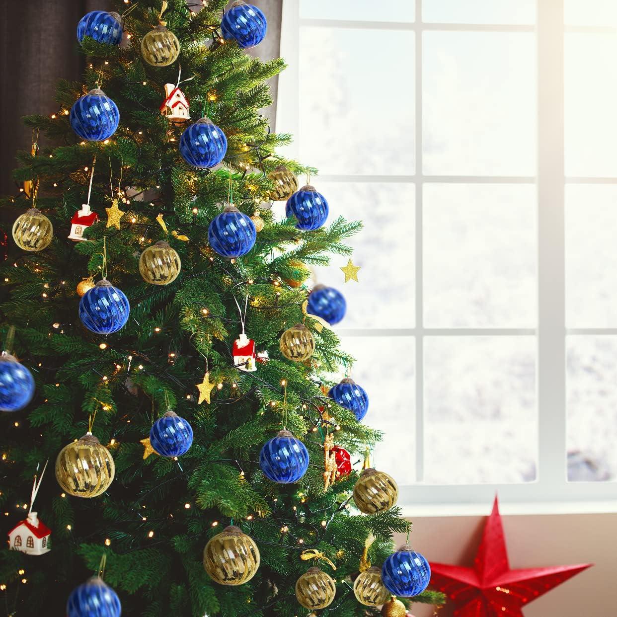 Set of 4 Gold Mercury Glass Ornaments (3.15" Classic Twist Ball) Perfect for Christmas Tree, Hanging Holiday Decoration, Gifts & Home Decor