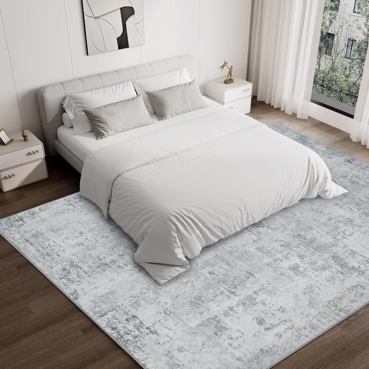 ABYNOW 6x9 Area Rug – Machine Washable, Soft Modern Abstract Carpet for Living Room & Bedroom with Non-Slip Backing, Grey