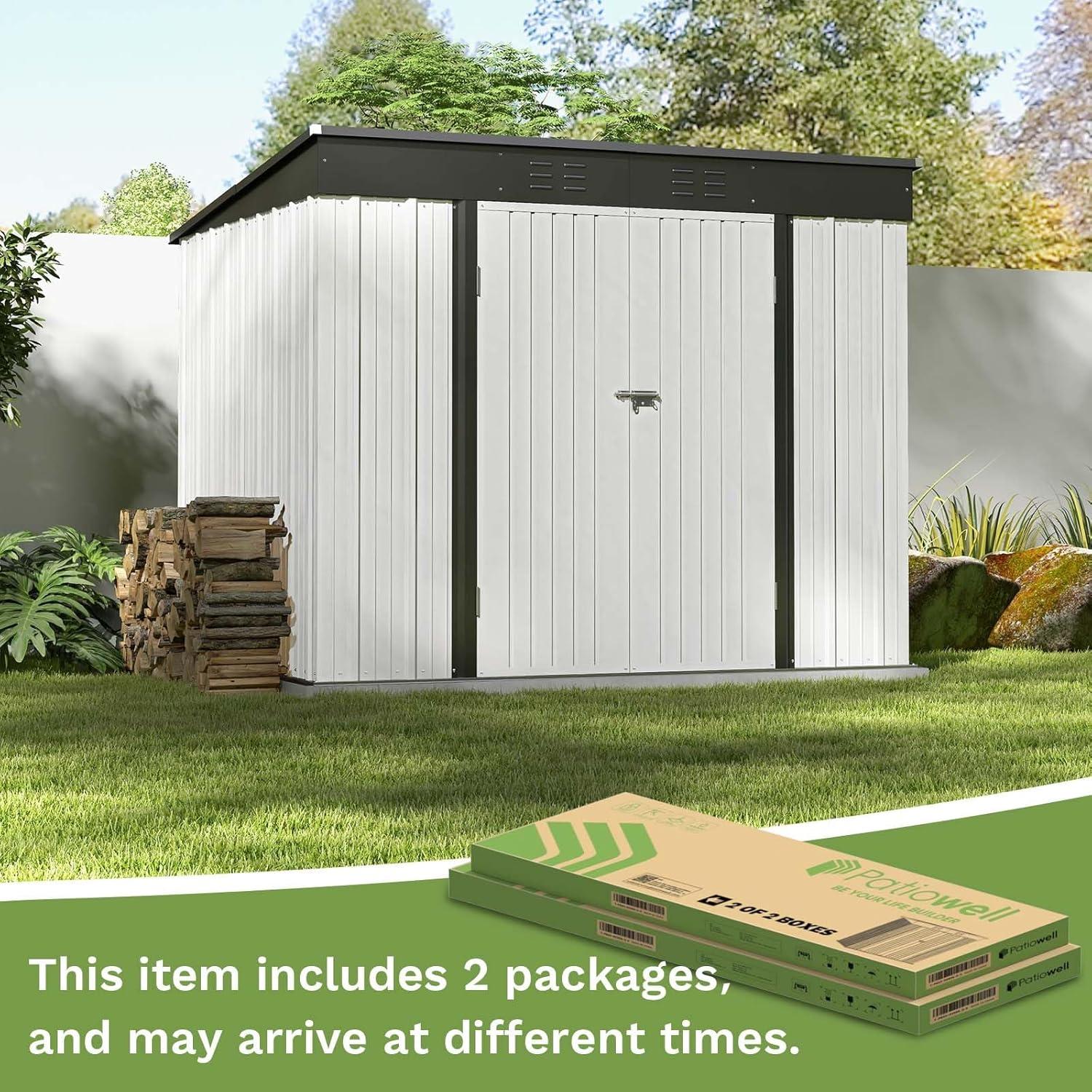 8' x 6' White and Black Metal Outdoor Storage Shed