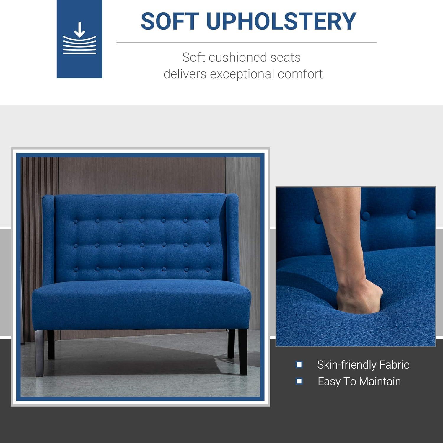 HOMCOM Tapicería de Tela de Lino Sofá Doble Sofá de Dos Plazas Capitoné Sofá sin Brazos Muebles de Salón con Patas de Madera