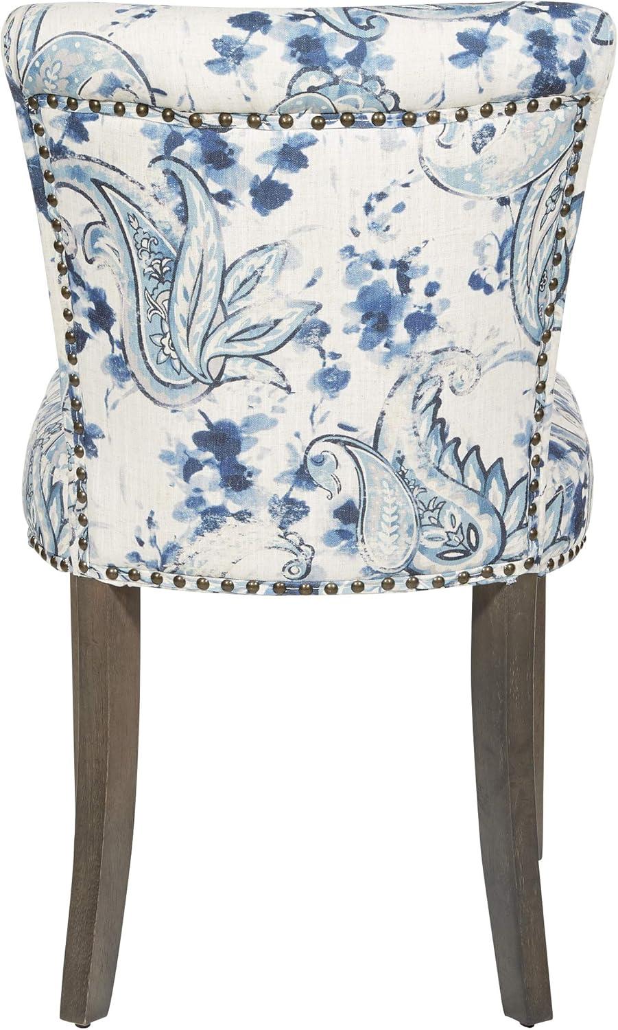 Paisley Blue Upholstered Side Chair with Wood Legs