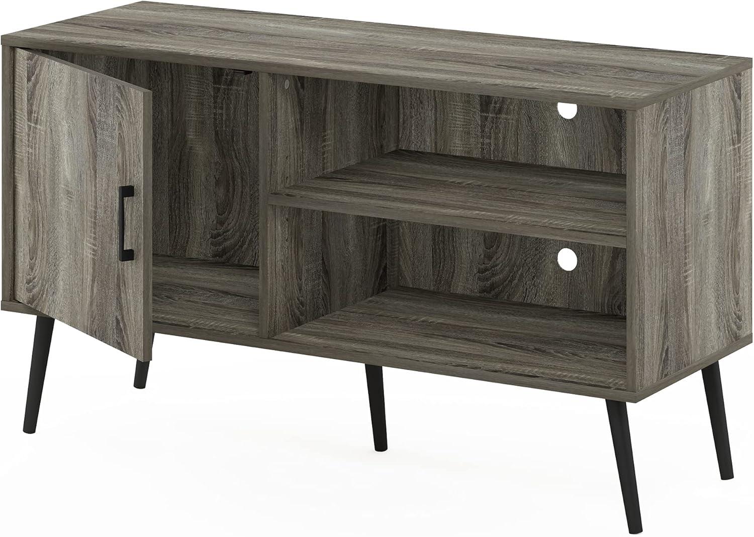 Claude French Oak Grey Mid-Century TV Stand with Cabinet