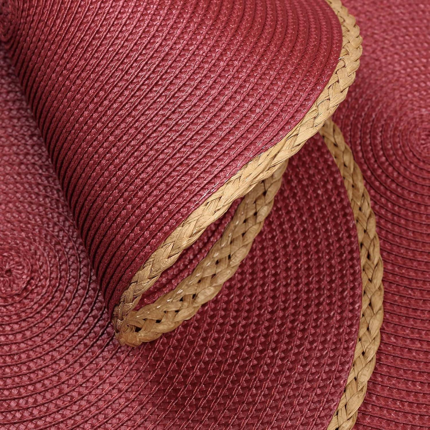 Noctiflorous 15 Inch Round Braided Placemats Set of 4 Washable Wipeable Easy Clean Heat Resistant Woven Dining Table Mats Decor for Holiday Parties Indoor Outdoor Daily Use(Red Thin Edge, 4)