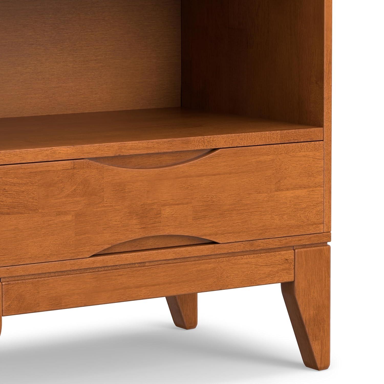 Simpli Home Harper 24"W Solid Hardwood 4 Shelf Mid-Century Modern Bookcase with Drawer and Adjustable Shelves