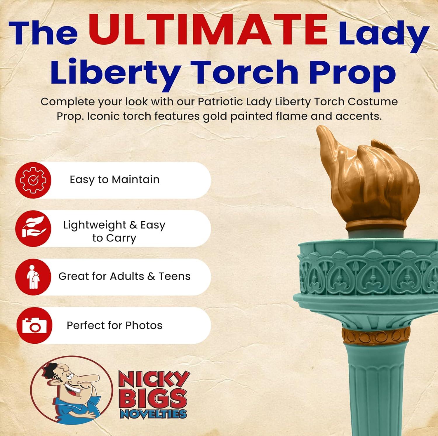 Nicky Bigs Novelties Unisex-Adult Deluxe Patriotic Lady Statue of Liberty Torch Handheld Prop Cosplay Halloween Costume Accessory