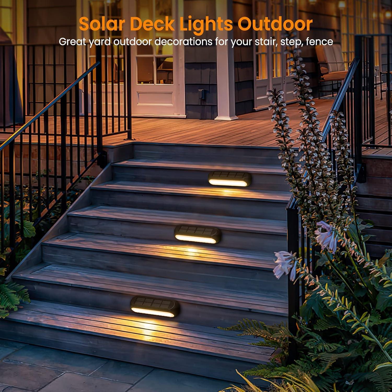 Black Solar Powered LED Deck Lights with RGB and Warm White Modes, 4 Pack