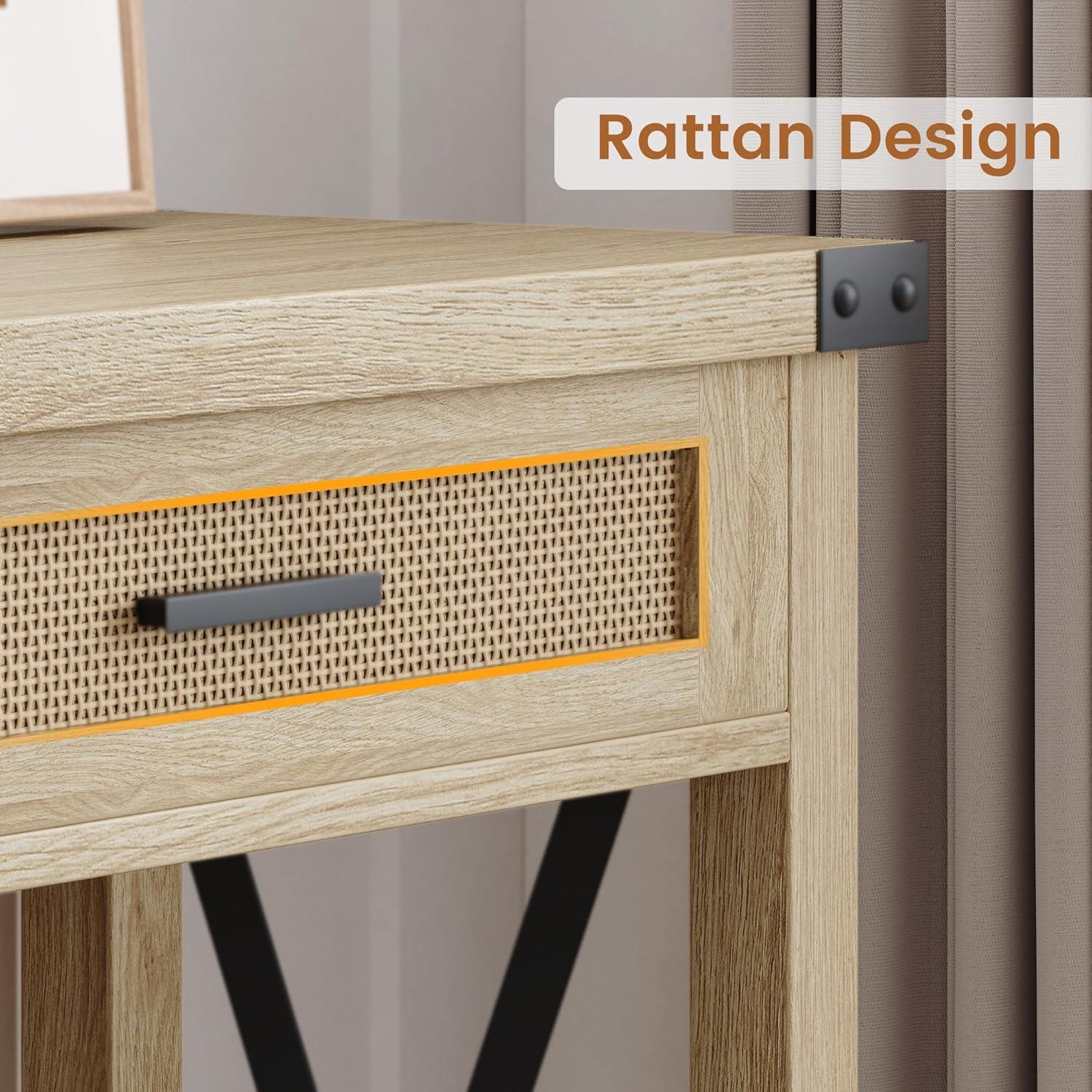 Rustic Light Brown Wood and Metal Console Table with Storage