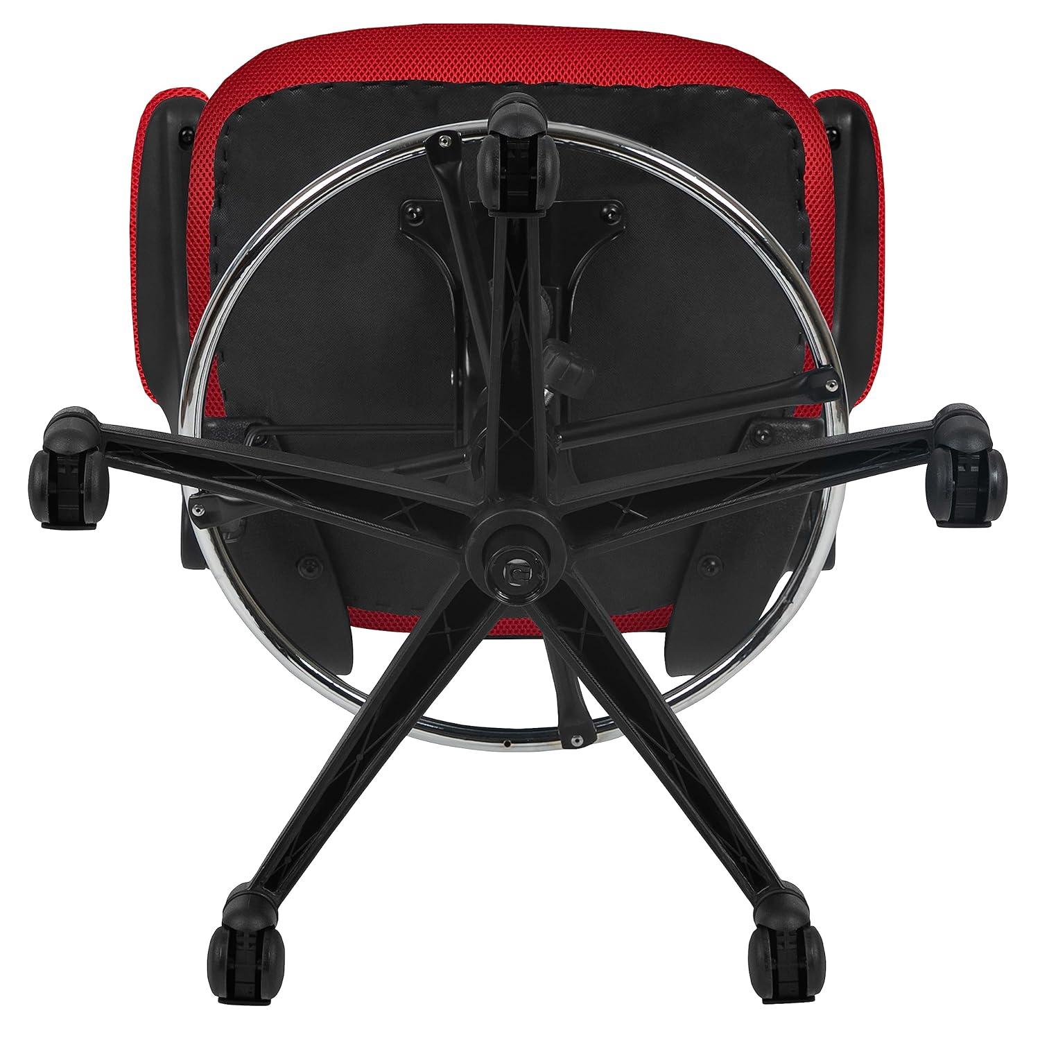 Emma and Oliver Mid-Back Red Mesh Ergonomic Drafting Chair with Foot Ring and Flip-Up Arms