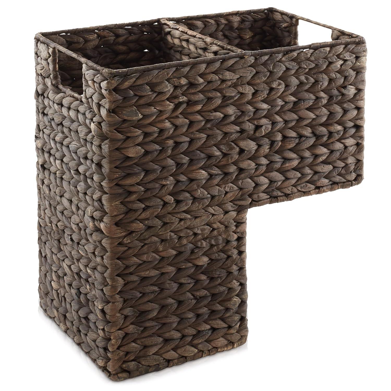 Casafield Stair Basket with Handles, Natural - Woven Water Hyacinth Staircase Step Organizer Bin