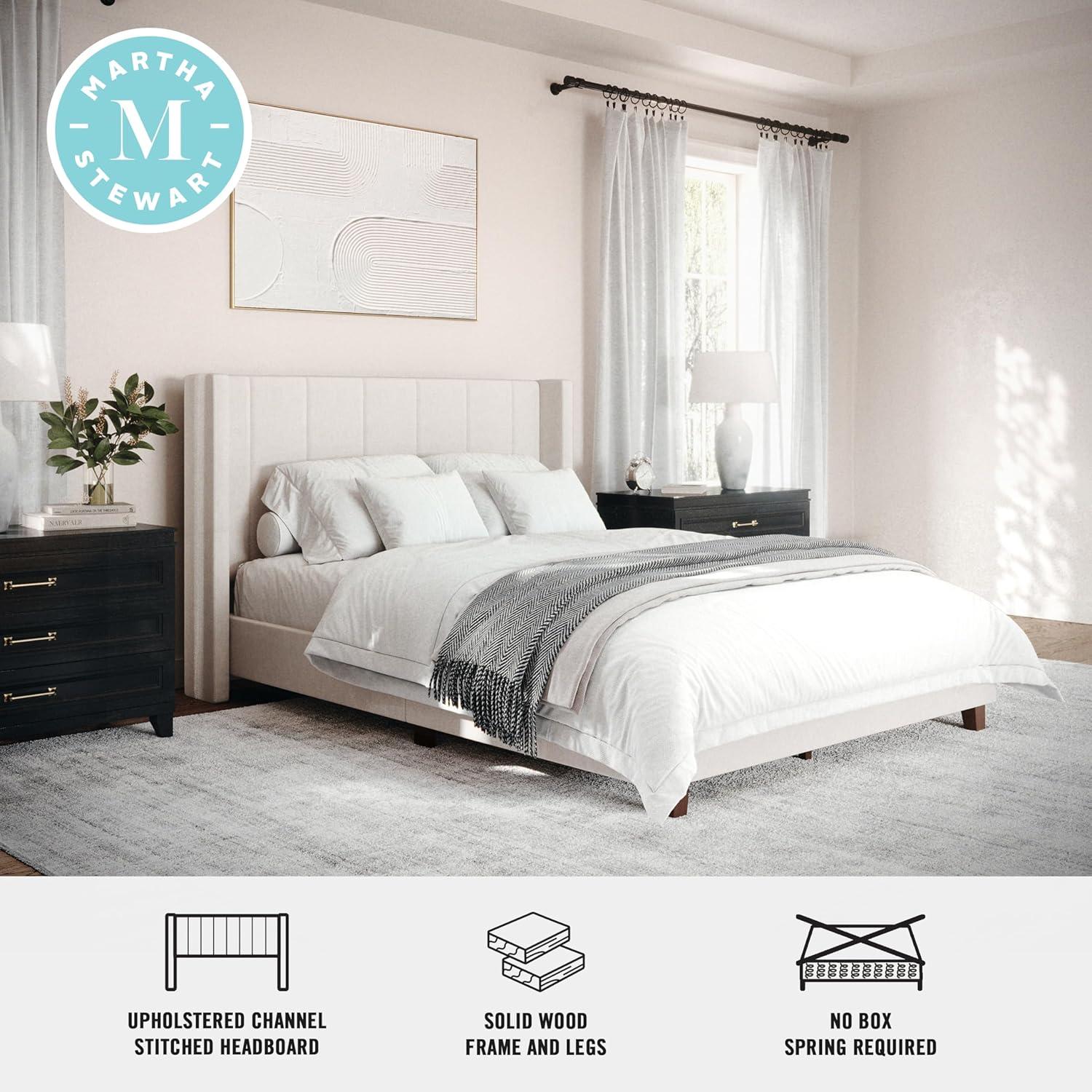 Martha Stewart Martha Stewart Kay Upholstered Platform Bed With Channel Stitched Wingback Headboard