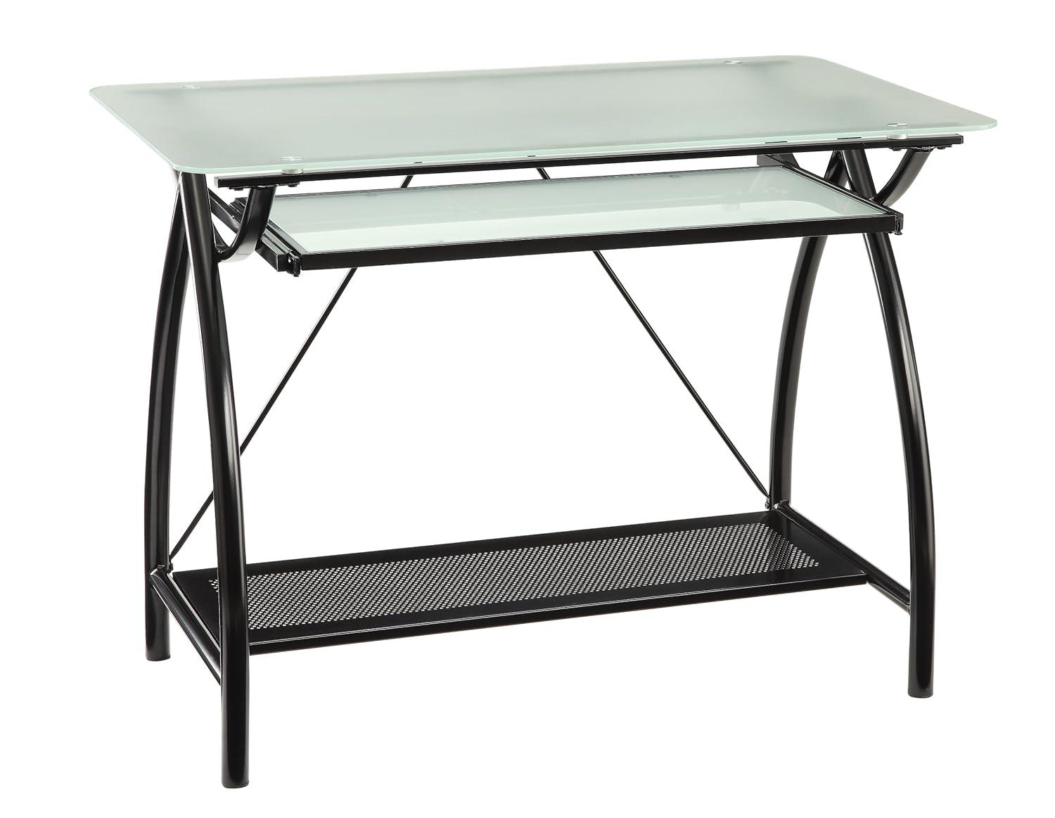 Black Steel and Glass Workstation with Keyboard Tray