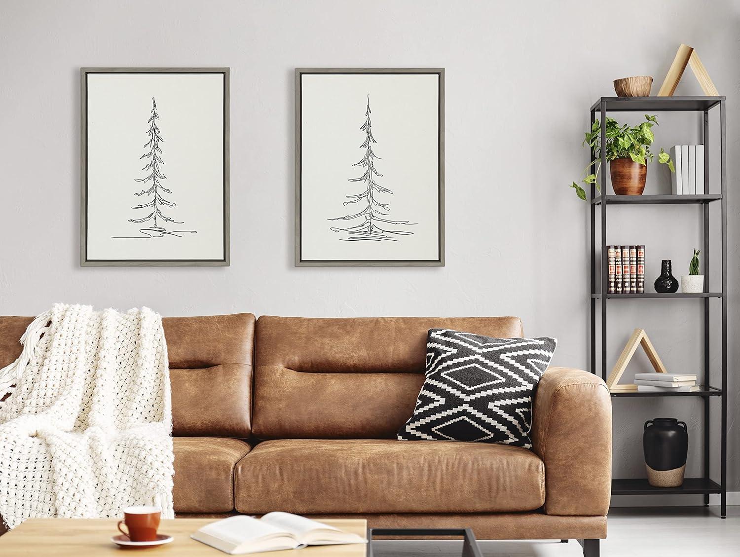 (Set of 2) 18" x 24" Sylvie Minimalist Evergreen Trees Sketch Framed Canvas Set Gray - Kate & Laurel All Things Decor