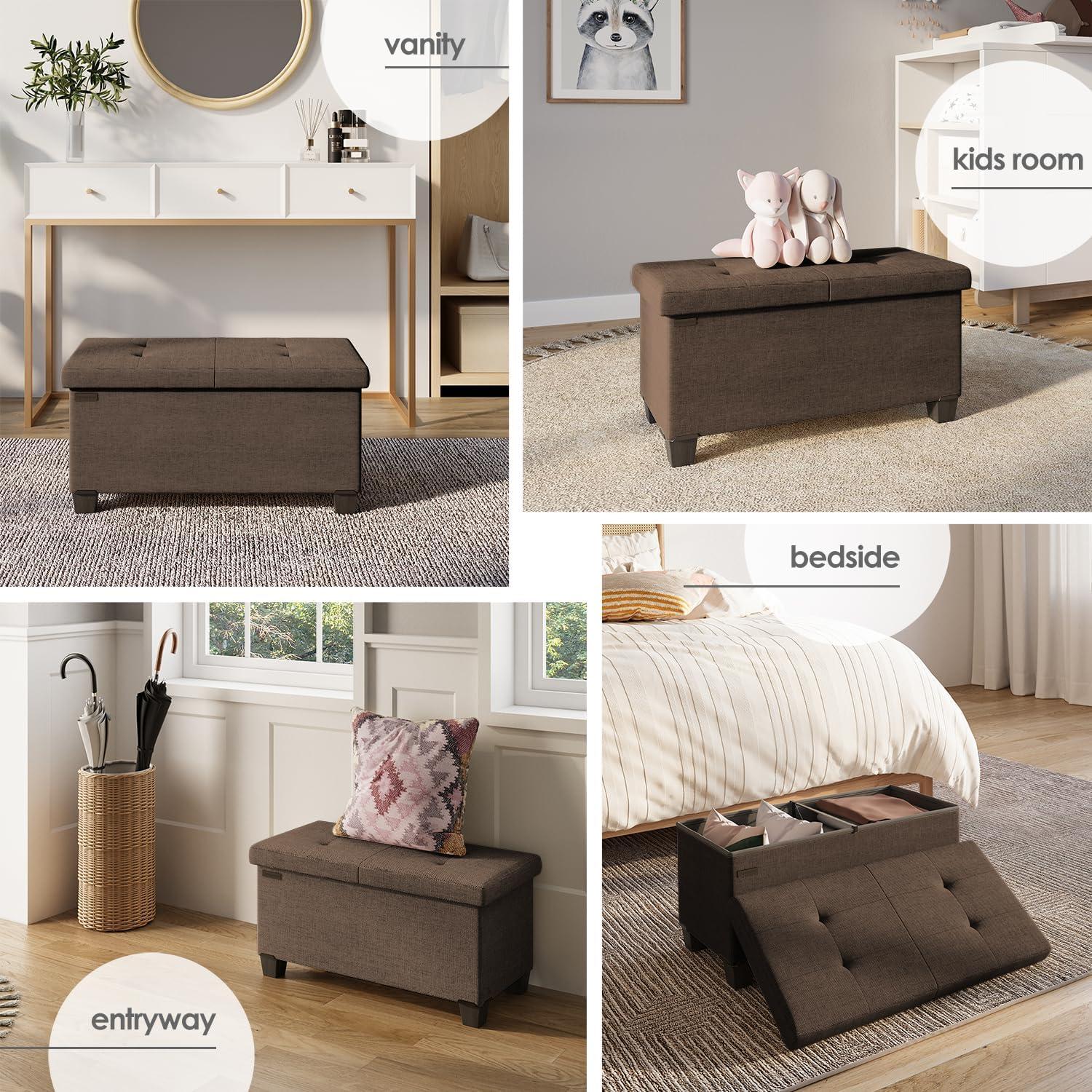 Storagebud Ottoman Storage Bench, Linen 30" Storage Ottoman Bench, Brown