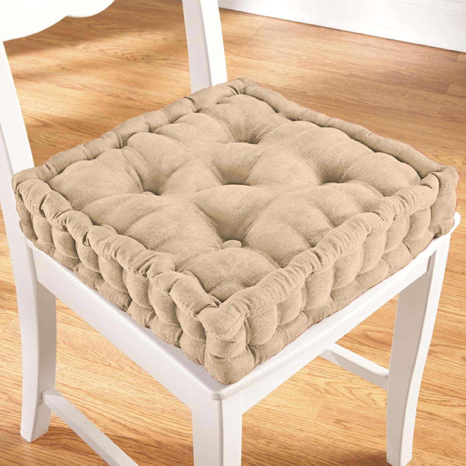 Collections Etc Tufted Padded Boosted Cushion and Support - Plush Seating for Chair with Carrying Handle, Natural