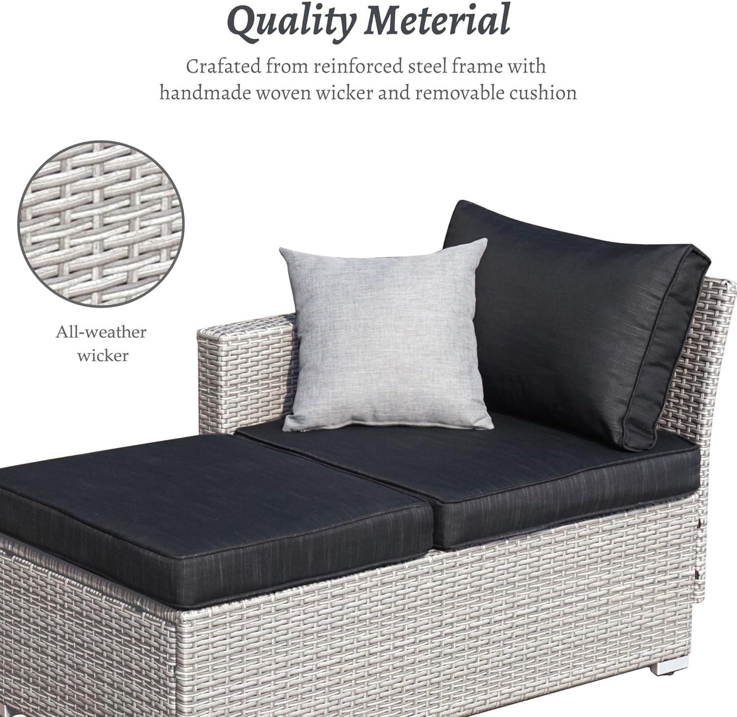 SUNTONE Patio Conversation Sofa Set - 3 Piece All Weather Wicker Outdoor Furniture Set, Gray Rattan & Black Cushions