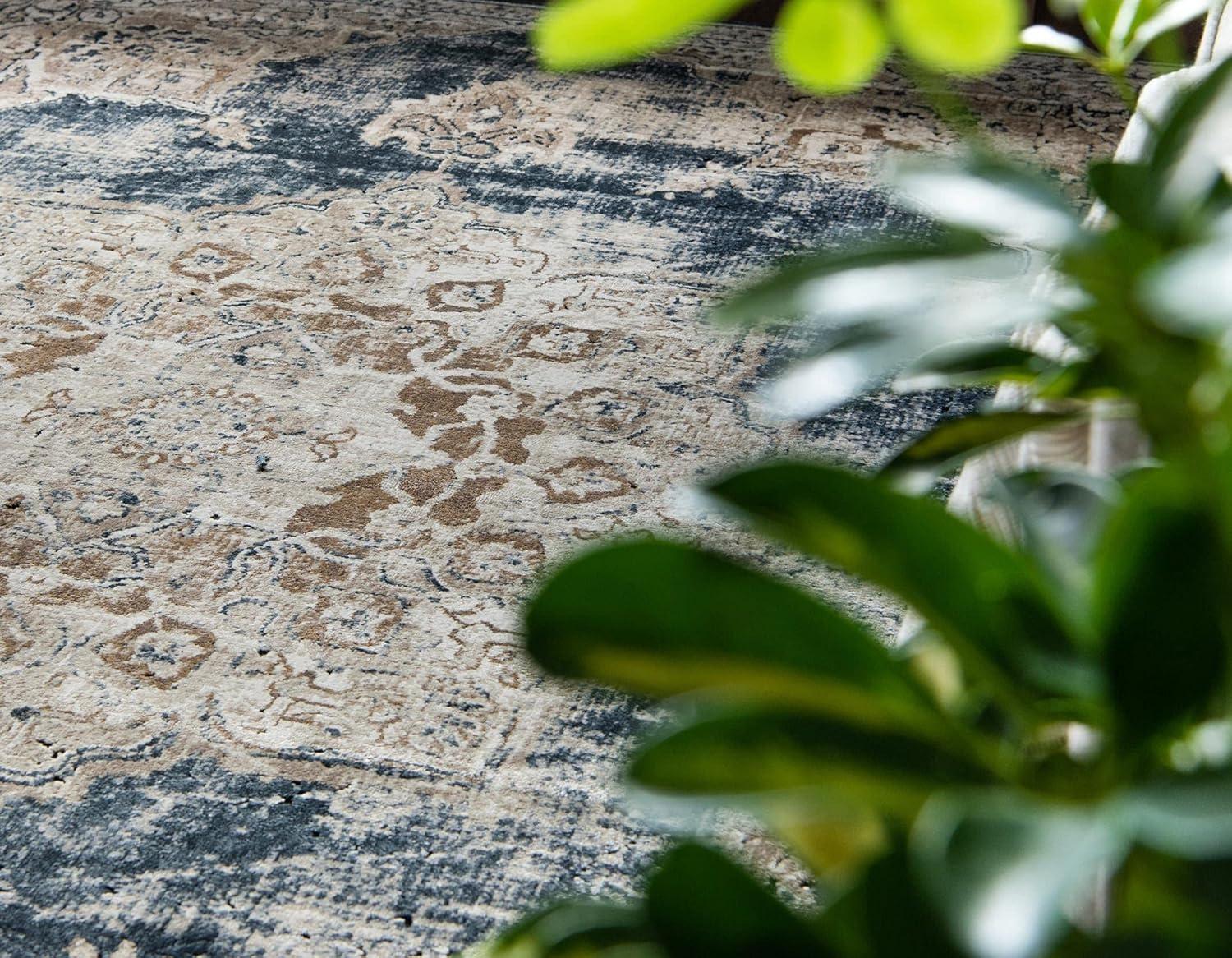Eliza Blue and Khaki Stain-Resistant Synthetic 8' x 10' Rug