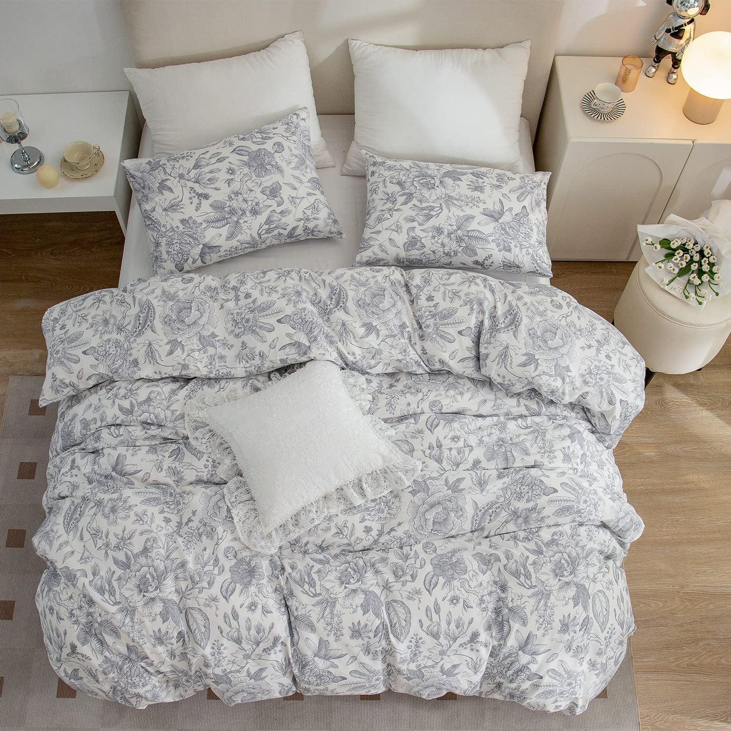 Floral Comforter Set Twin 2 Pieces Soft Cute Vintage Floral Bedding Comforter Lightweight Garden Style Floral Botanical Comforter Set for All Seasons 1 Comforter and 1 Pillowcases