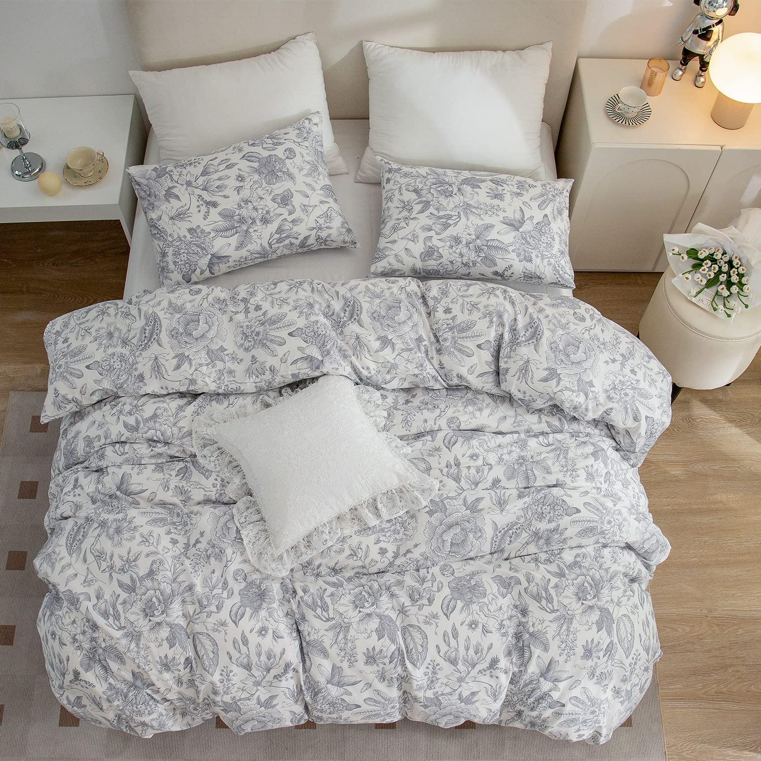 Floral Comforter Set Twin 2 Pieces Soft Cute Vintage Floral Bedding Comforter Lightweight Garden Style Floral Botanical Comforter Set for All Seasons 1 Comforter and 1 Pillowcases