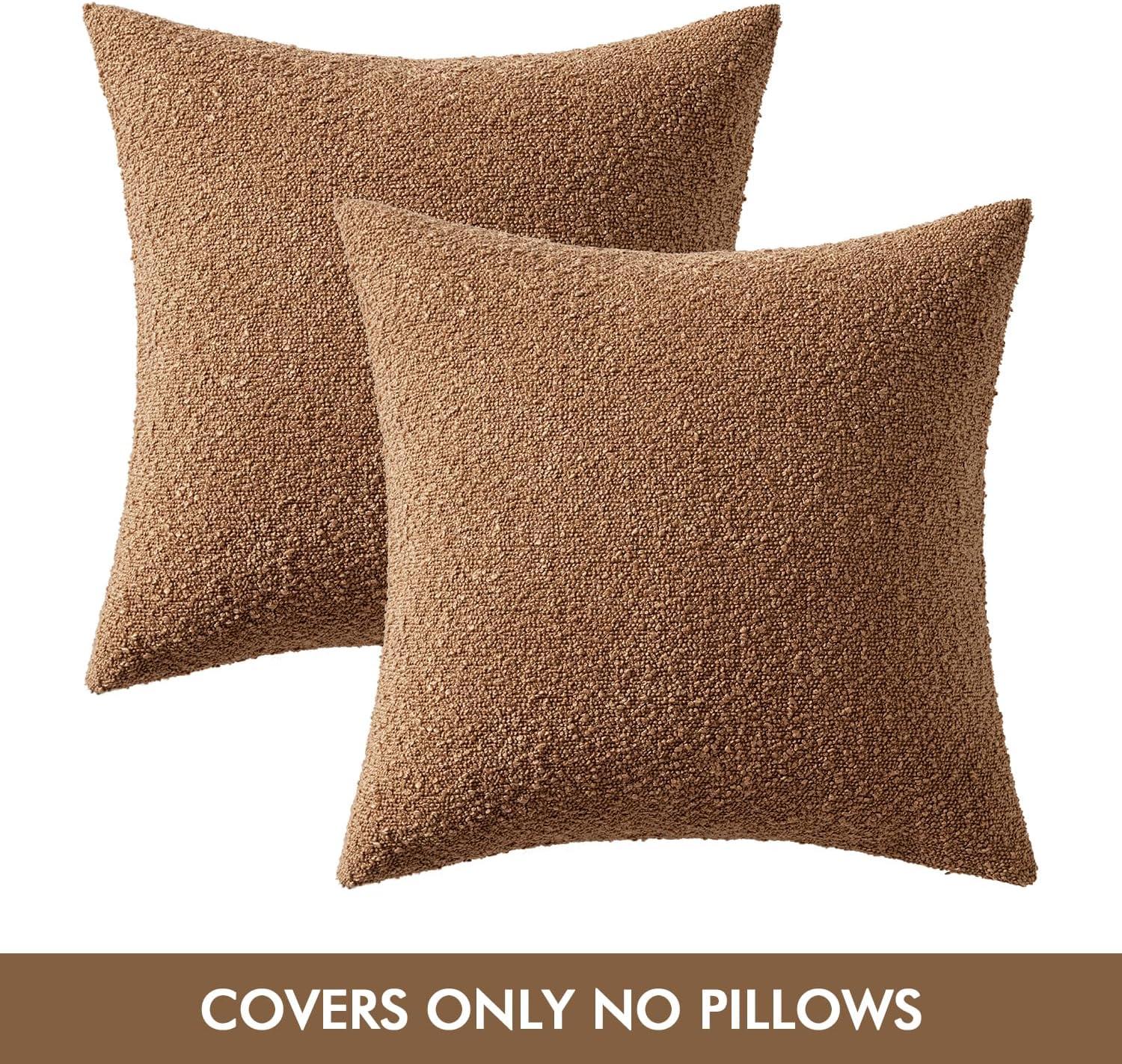 Boucle Decorative Throw Pillow Covers for Couch Set of 2, 18x18 inches, Beige