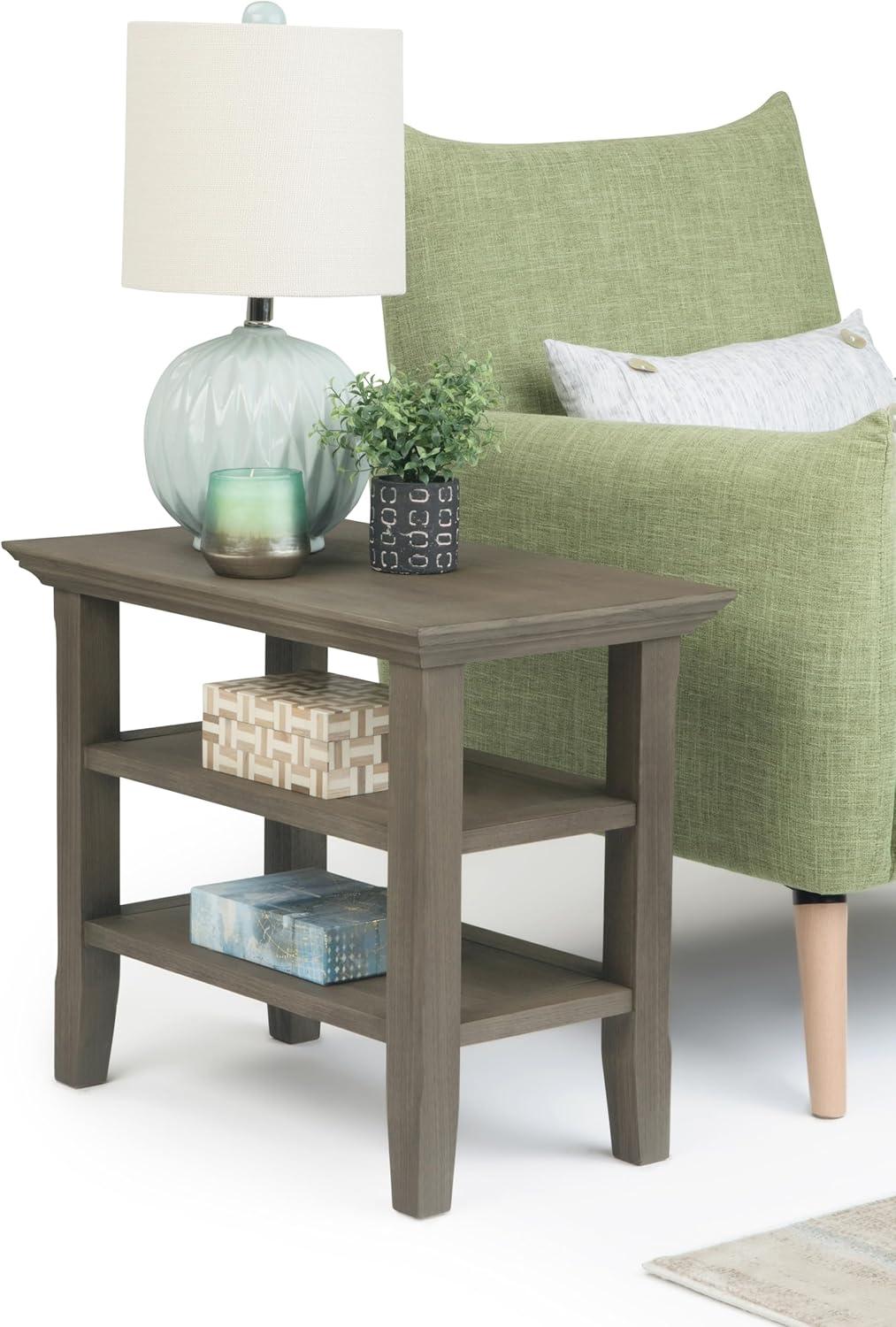 Farmhouse Gray Solid Wood Narrow Side Table with Shelves