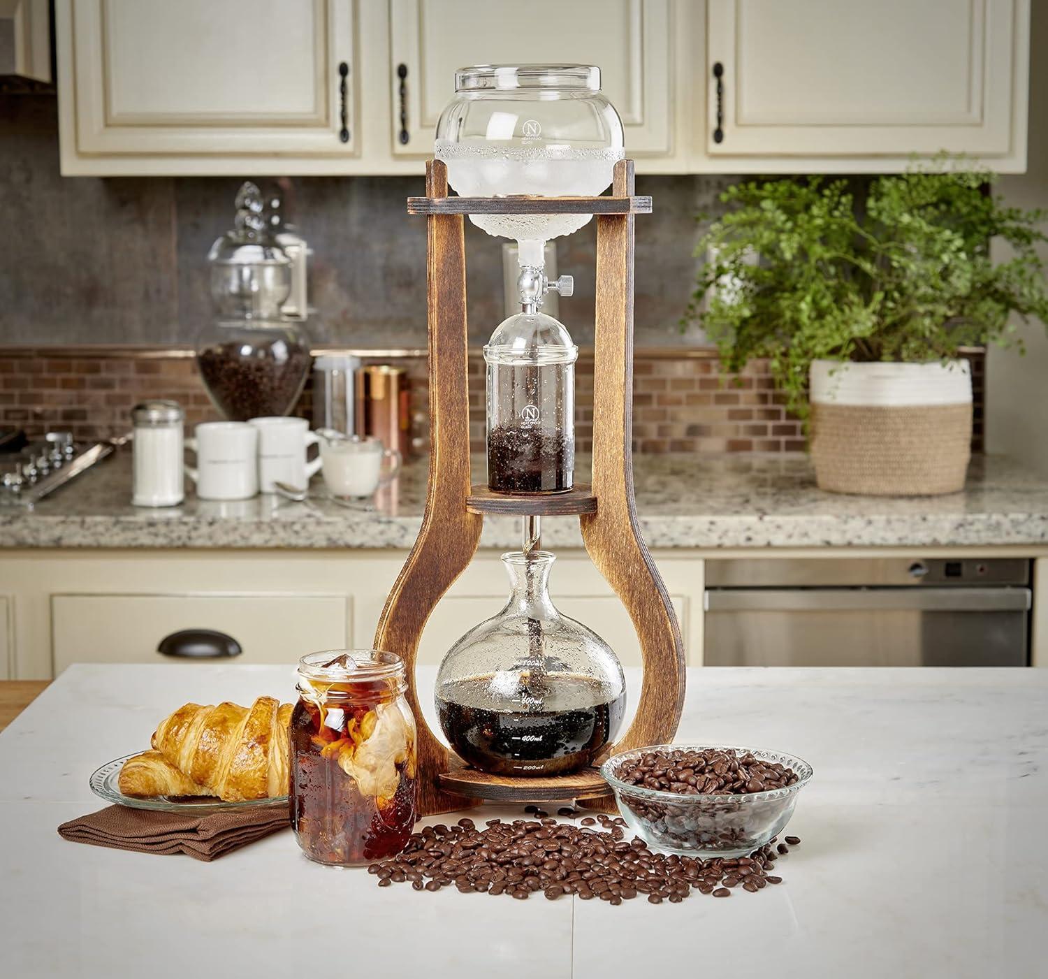 NISPIRA Iced Coffee Cold Brew Dripper Maker Wooden, 6-8 cup