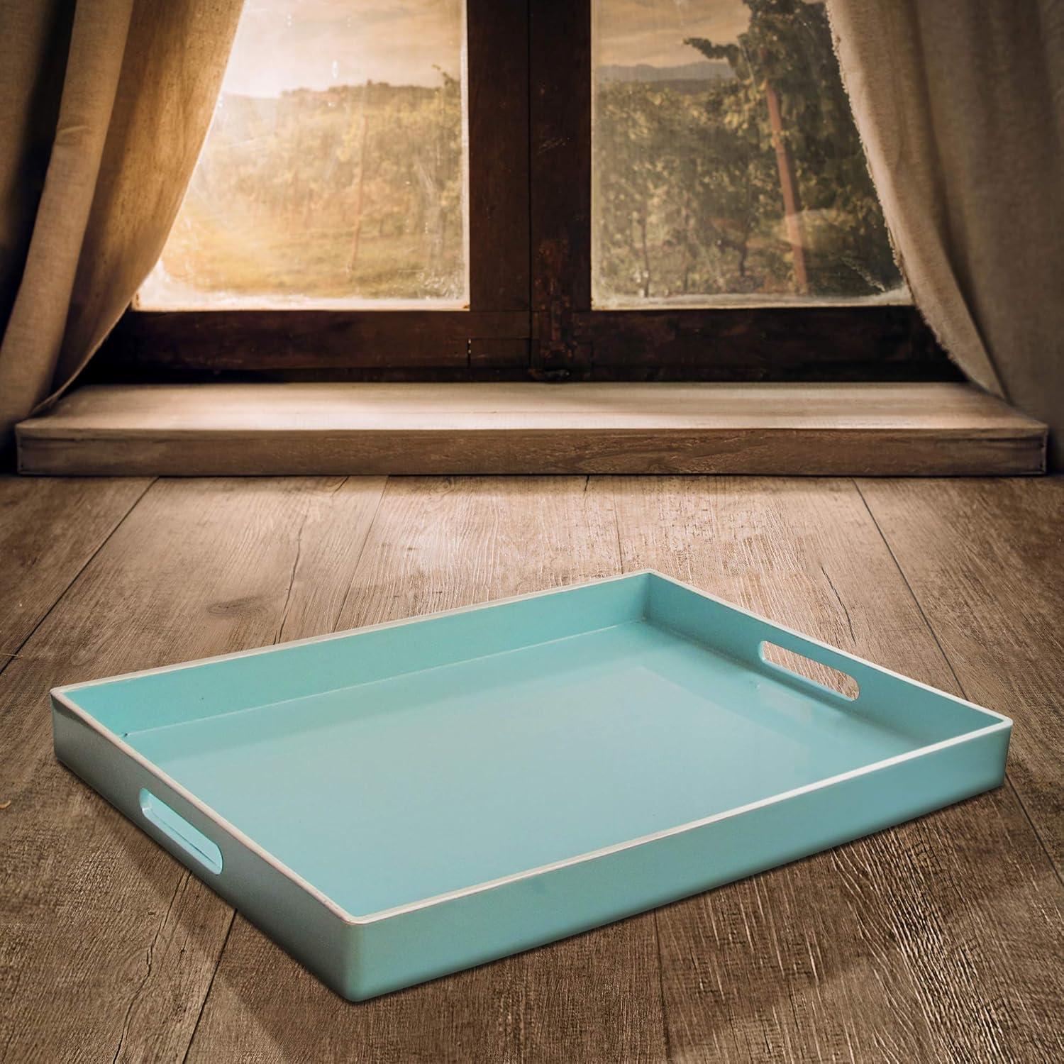 Teal Polished Polypropylene Rectangular Tray with Integrated Handles