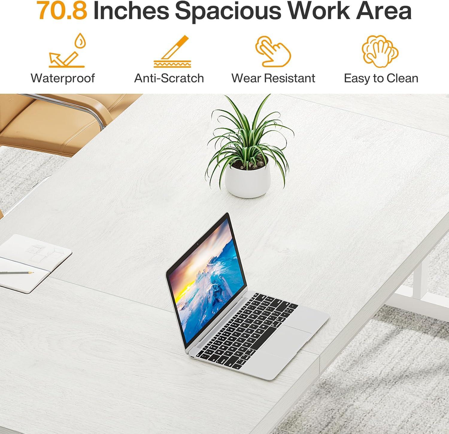 Tribesigns 6FT Conference Table, 70.86 L x 31.49 W x 29.52 H Inches Rectangle Meeting Room Table, Rustic Wood Seminar Table Executive Desk for Office, Conference Room (White)