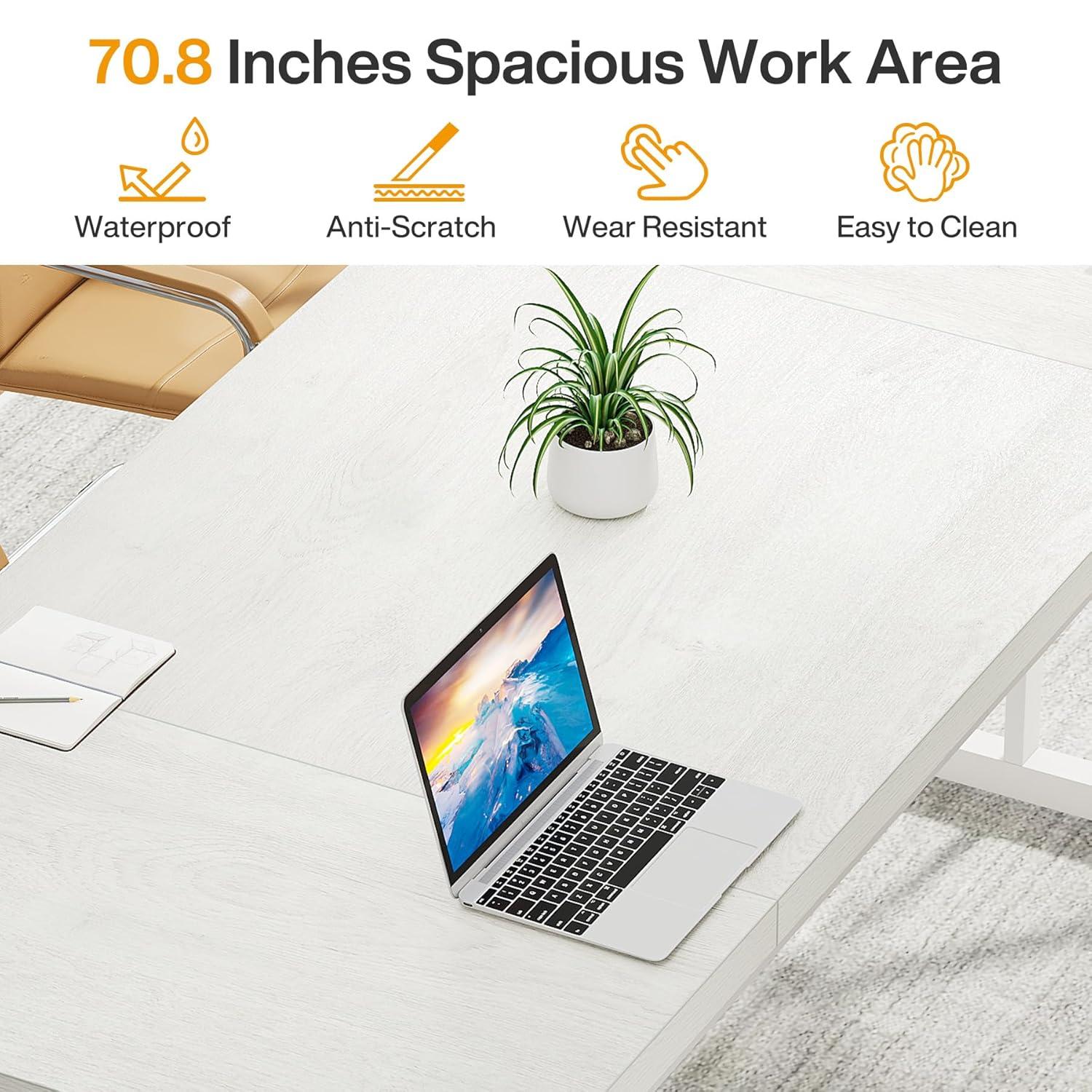 Tribesigns 6FT Conference Table, 70.86 L x 31.49 W x 29.52 H Inches Rectangle Meeting Room Table, Rustic Wood Seminar Table Executive Desk for Office, Conference Room (White)