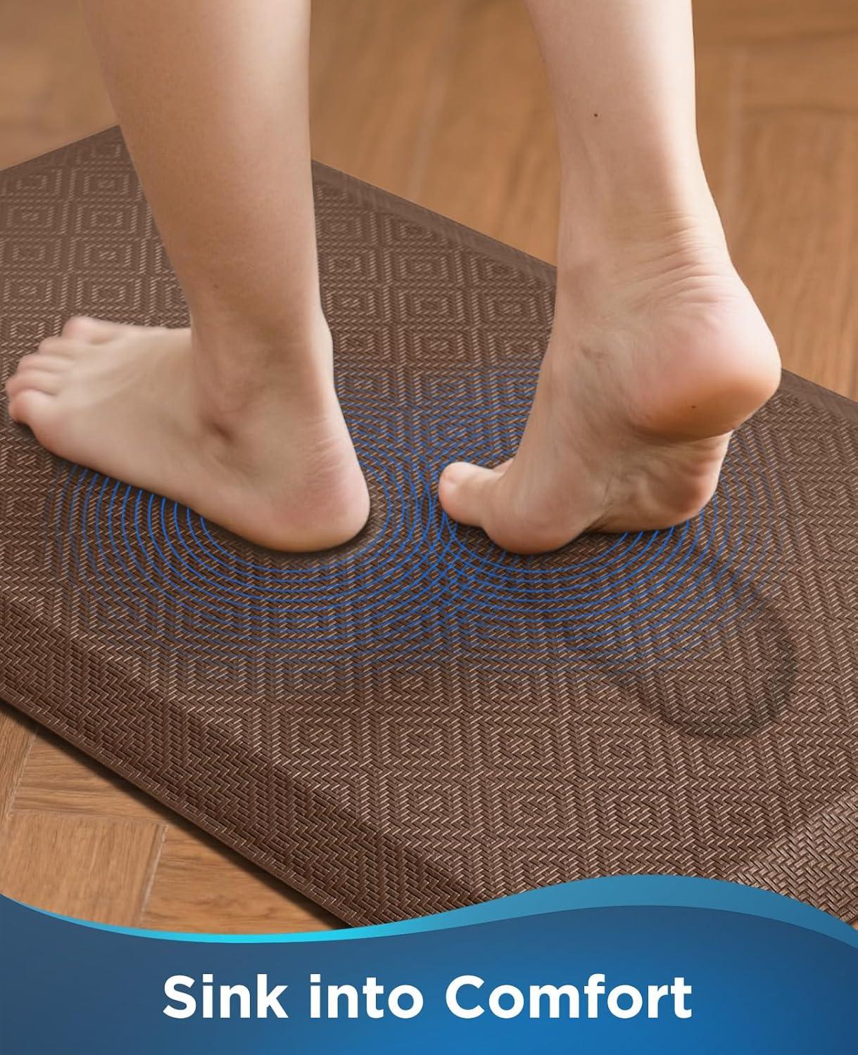 Ophanie Kitchen mats for Floor, 3/4 inch Thick, Kitchen Rugs, Anti Fatigue Standing Cushioned Mat, Waterproof,Comfort Ergonomic mat for Office, Home, Sink, 20''x39'' Brown Non-Slip Bottom