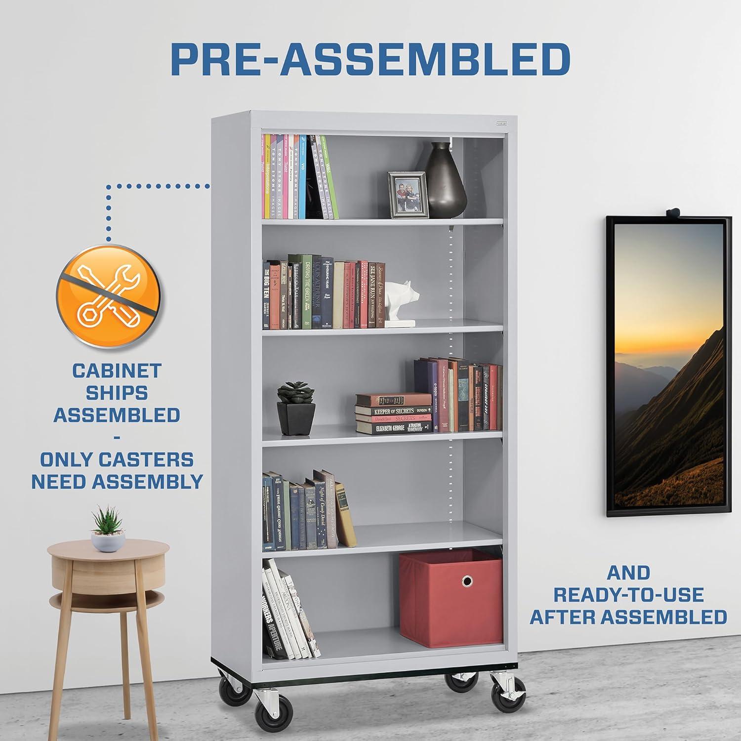 Sandusky Lee 36" W x 18" D x 78" H Steel Mobile Bookcase with 4 Adjustable Shelves by Sandusky