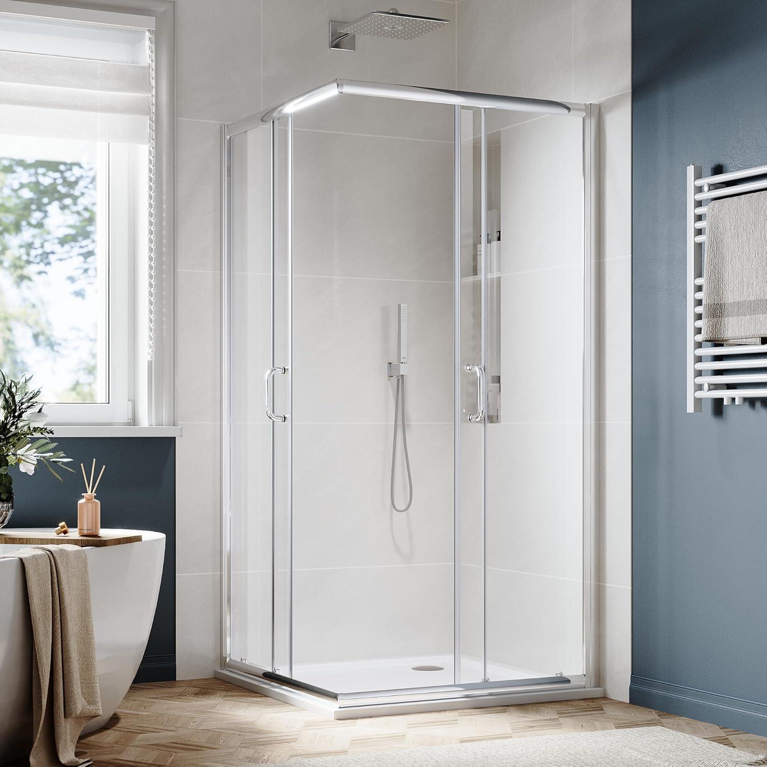 Sunny Shower Corner Entry Sliding Shower Door 36 in.D x 36 in. W x 72 in. H Brushed Nickel Finish Shower Enclosure