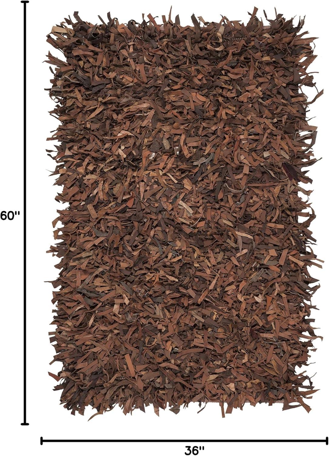 SAFAVIEH Leather Shag Dimitri Solid Area Rug, Saddle, 3' x 5'