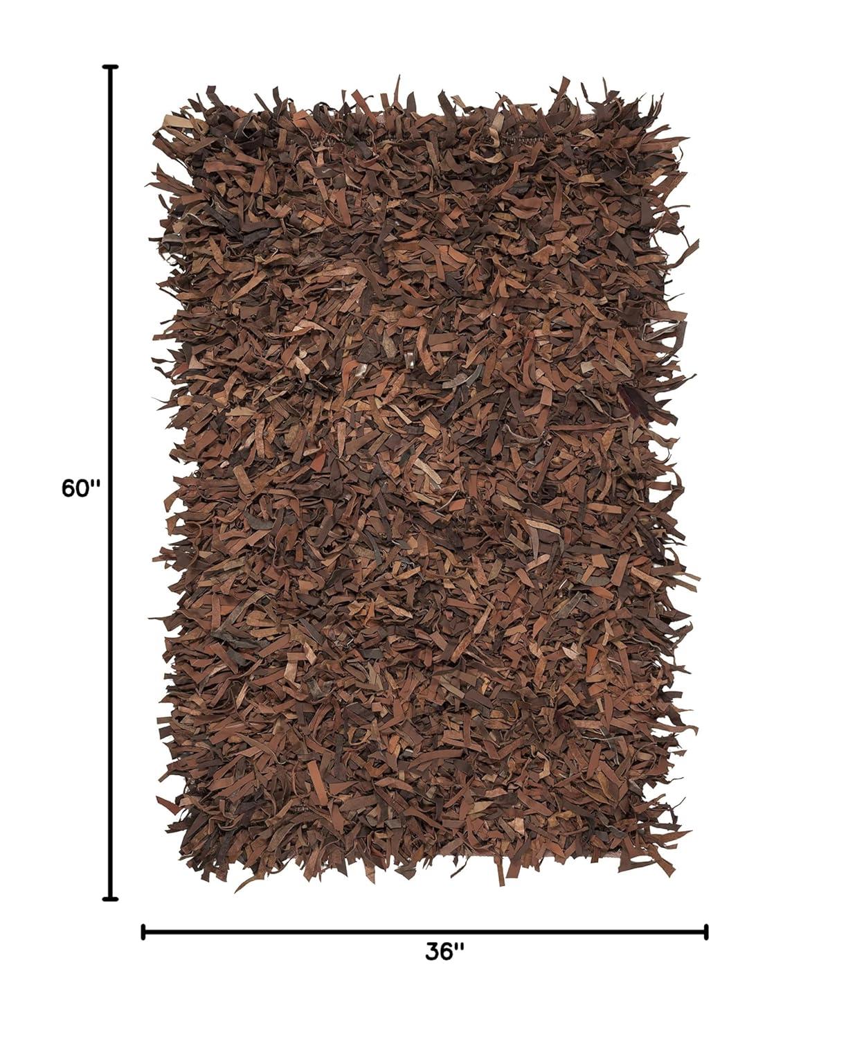 SAFAVIEH Leather Shag Dimitri Solid Area Rug, Saddle, 3' x 5'