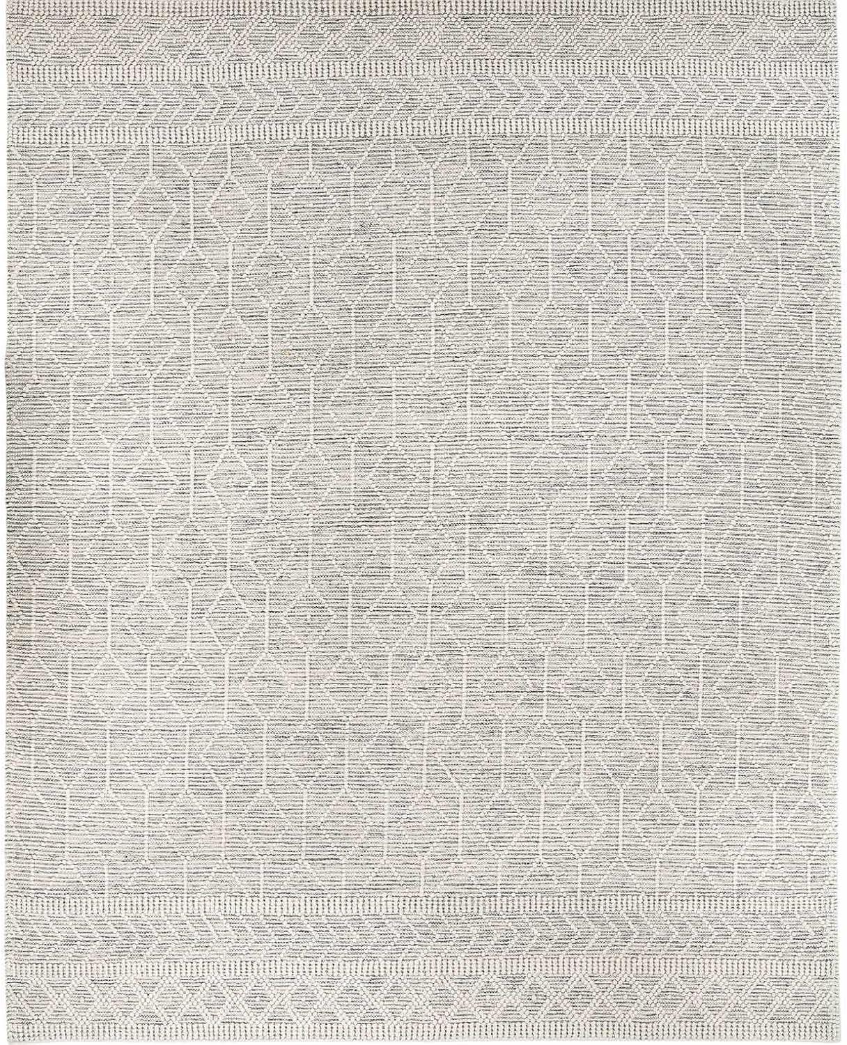 Hauteloom Carolina Boho Hand Woven Wool High Low Textured Area Rug - Farmhouse Moroccan Trellis Carpet for Living Room - Handmade Zig Zag Bubble Weave - Black, White, Cream - 6' x 9'