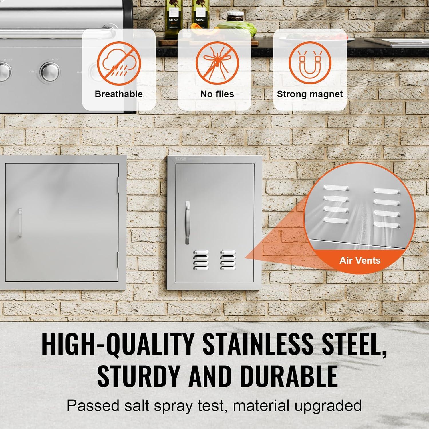 24 in. W x 17 in. H Single Outdoor Kitchen Door BBQ Access Door Stainless Steel Flush Mount Door Wall Vertical Door