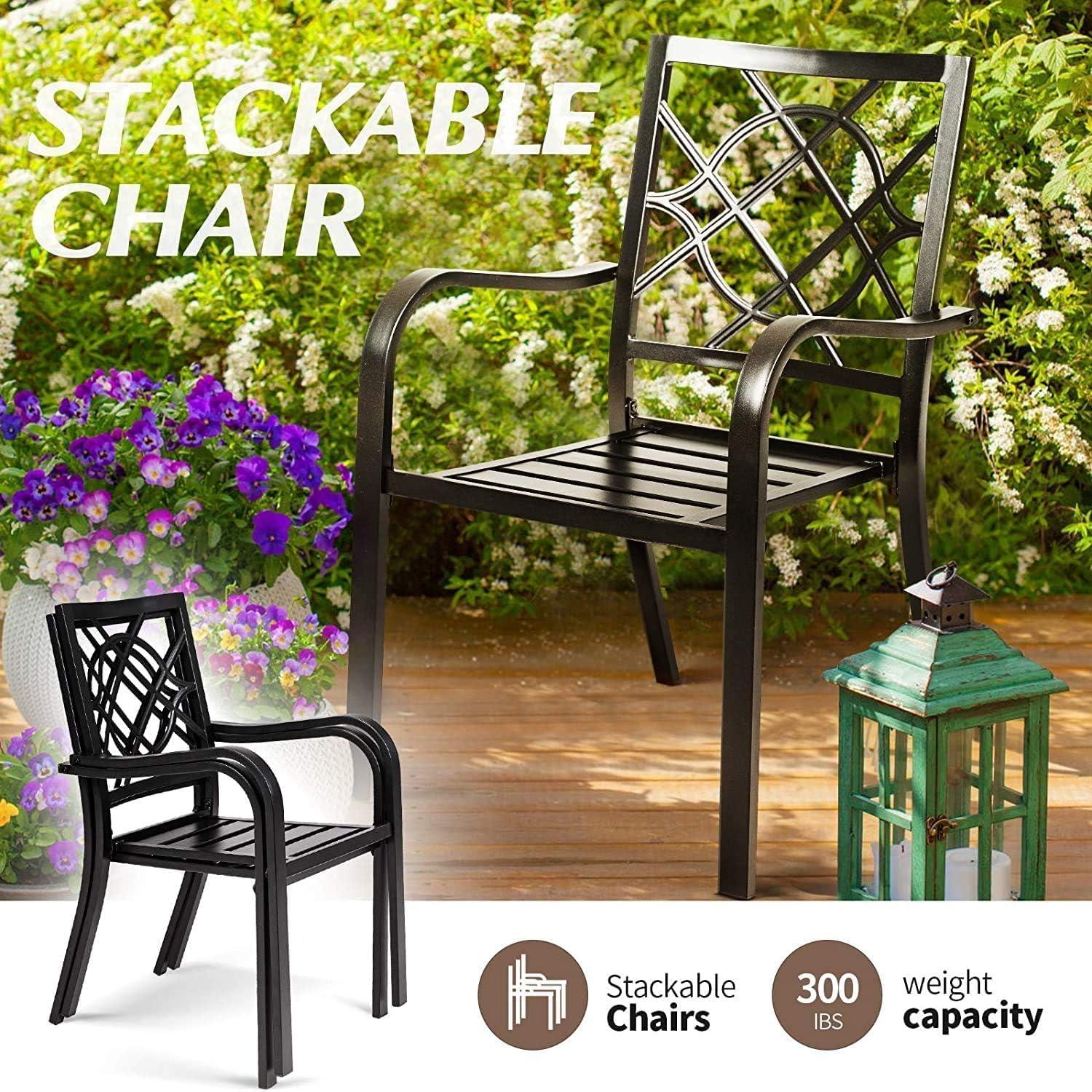 Iwicker Patio Outdoor Dining Chairs Set of 2 Steel Metal Stackable Dining Chairs with Armrest, Black