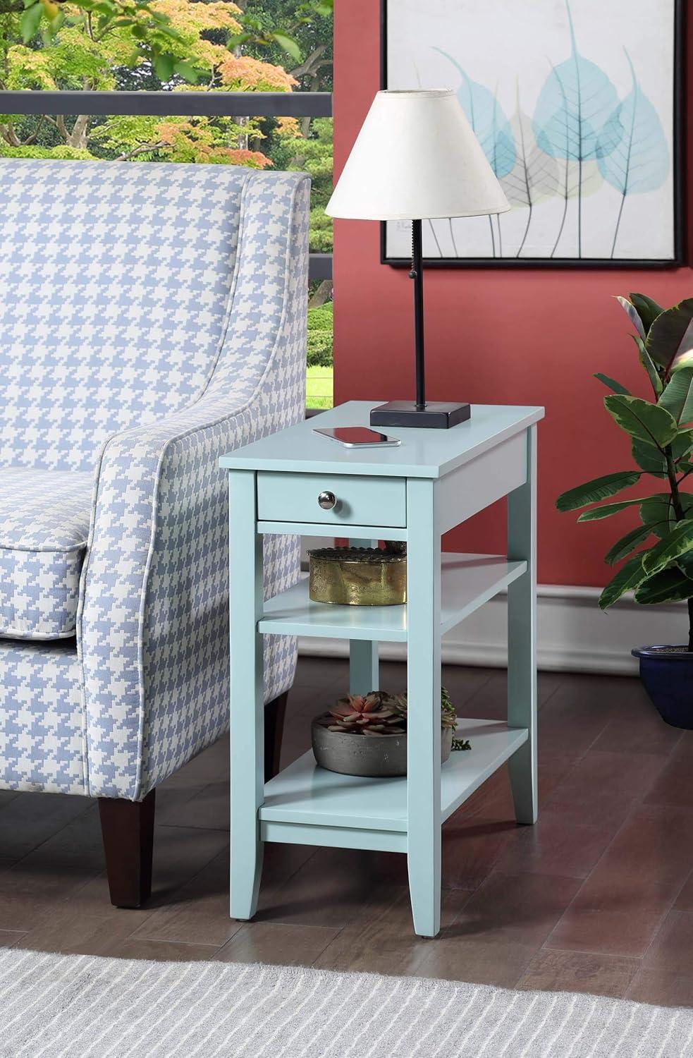 Sea Foam Blue Wood Chairside End Table with Storage