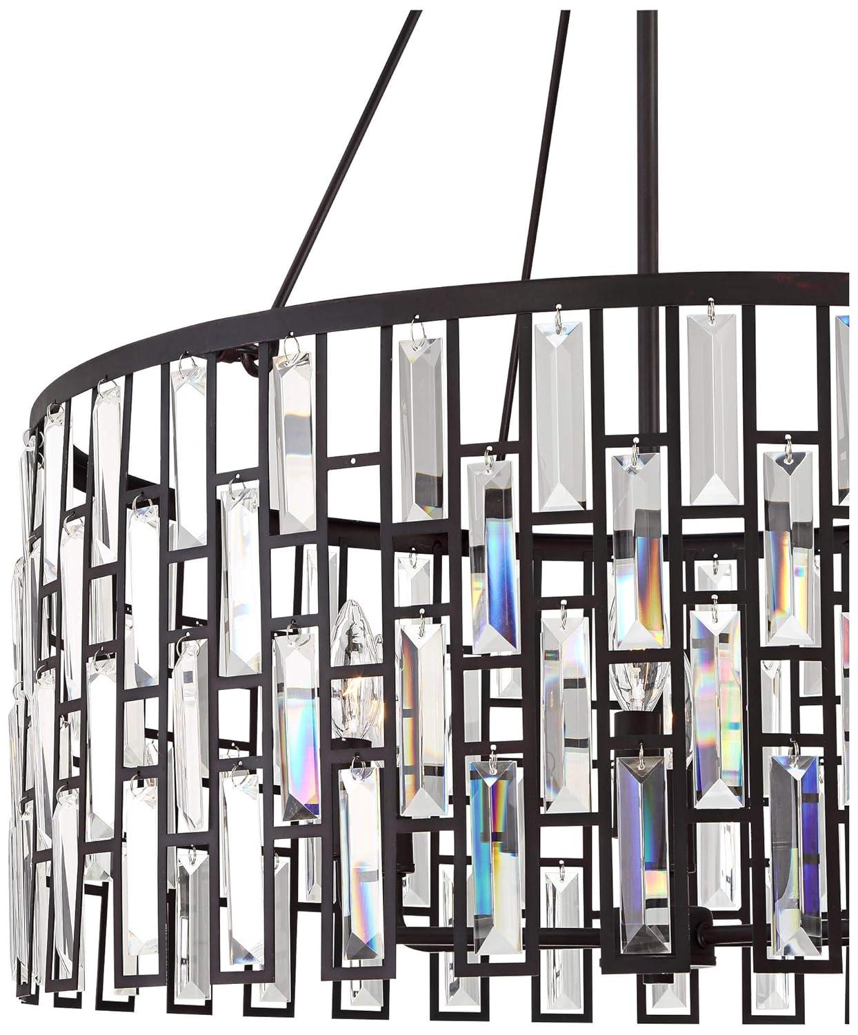 Regency Hill Aurelia Bronze Drum Pendant Chandelier 26 3/4" Wide Modern Clear Glass Shade 6-Light Fixture for Dining Room House Foyer Kitchen Island