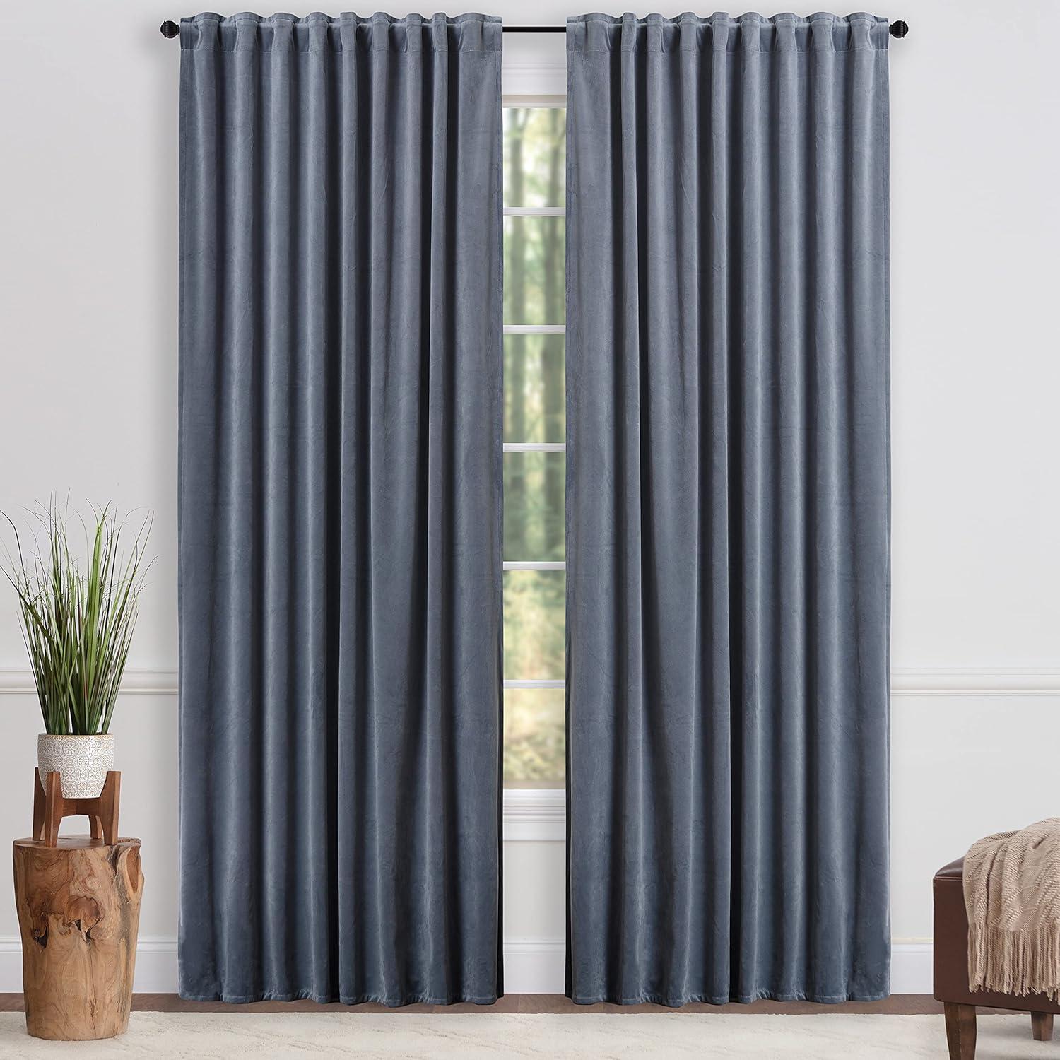 Chanasya 2pk Solid Velvet Room Darkening Blackout Privacy Window Curtain Panels - Set of 2 - 52 x 96 Inches Long - Slate Blue