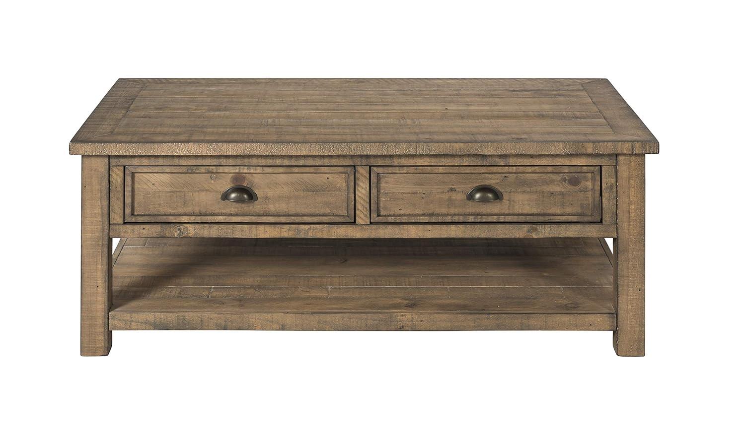 Coastal Style Rectangular Wooden Coffee Table with 2 Drawers, Brown- Saltoro Sherpi