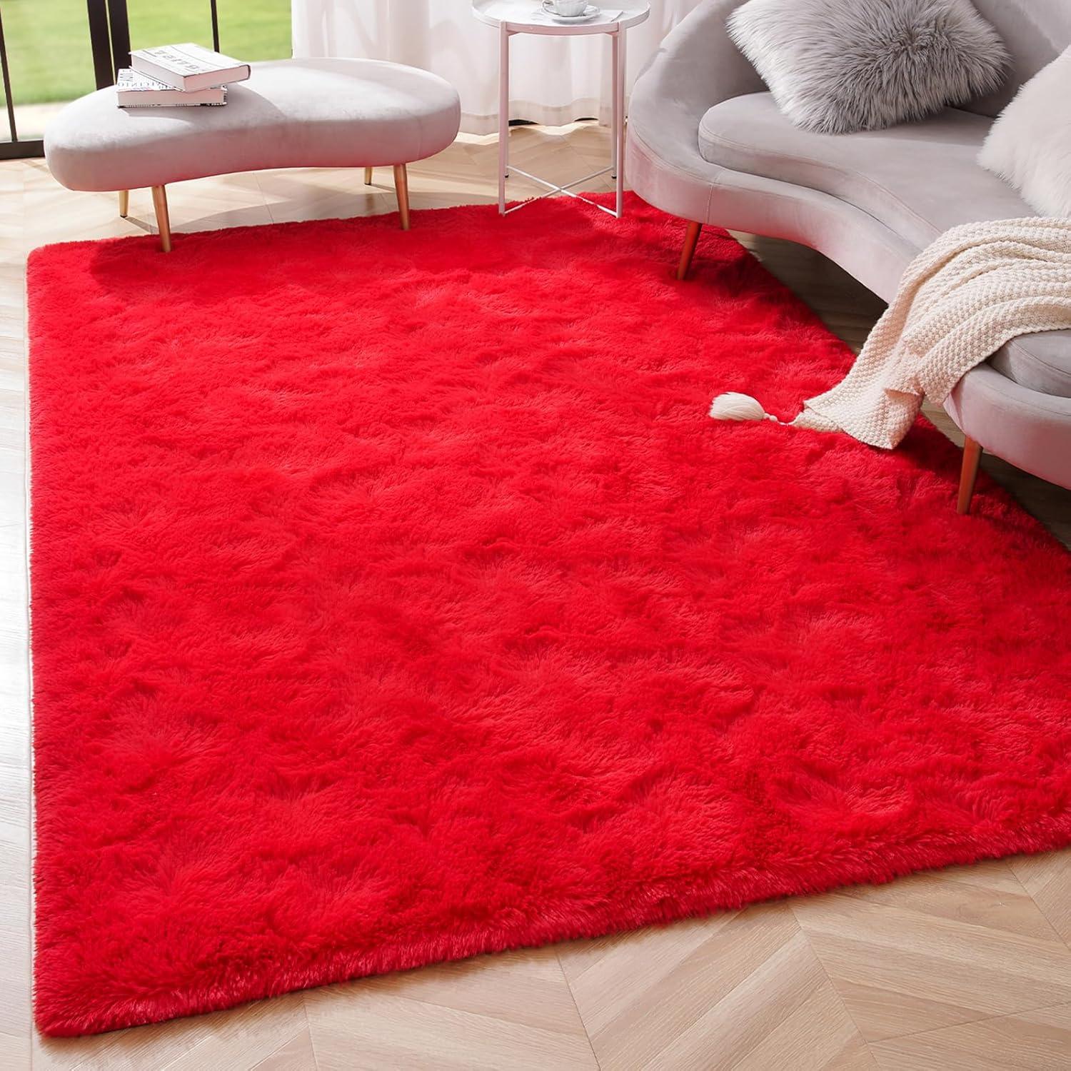 Softlife Super Soft Rug For Living Room Fluffy Rugs For Dorm Room Cute Plush carpet For Bedroom,8' x 10',Red